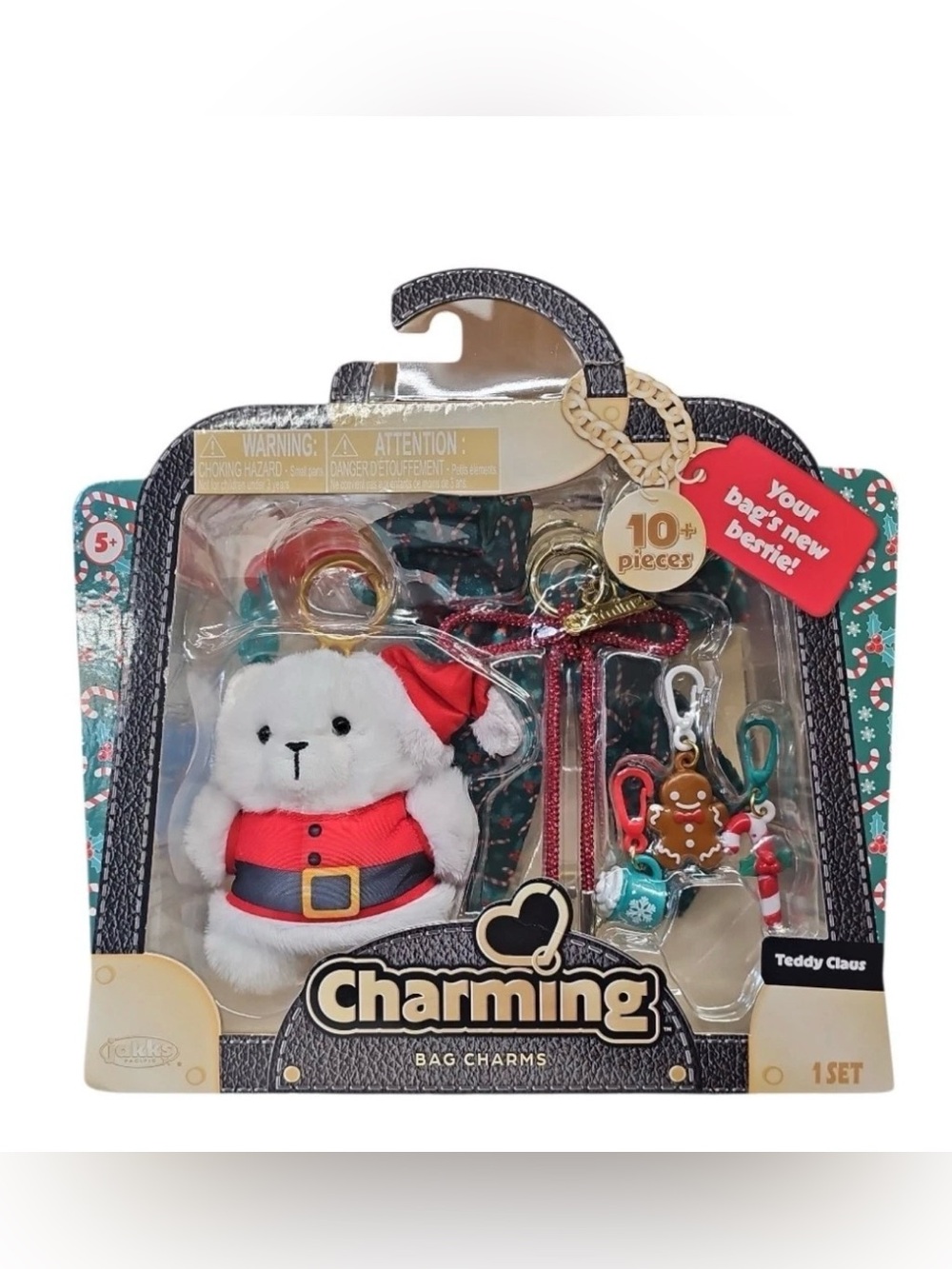 Charming Santa Bear - 10 Piece Bag Charm Set - NIB - No Cancels